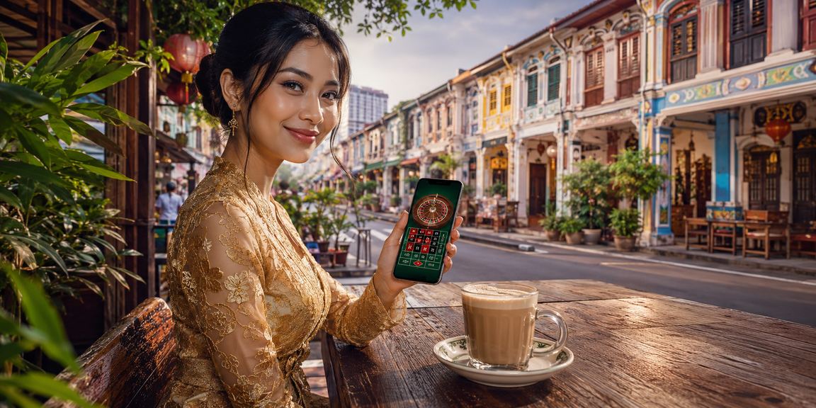 Pemain berbaju kebaya menikmati permainan roulette kasino online di Pulau Pinang